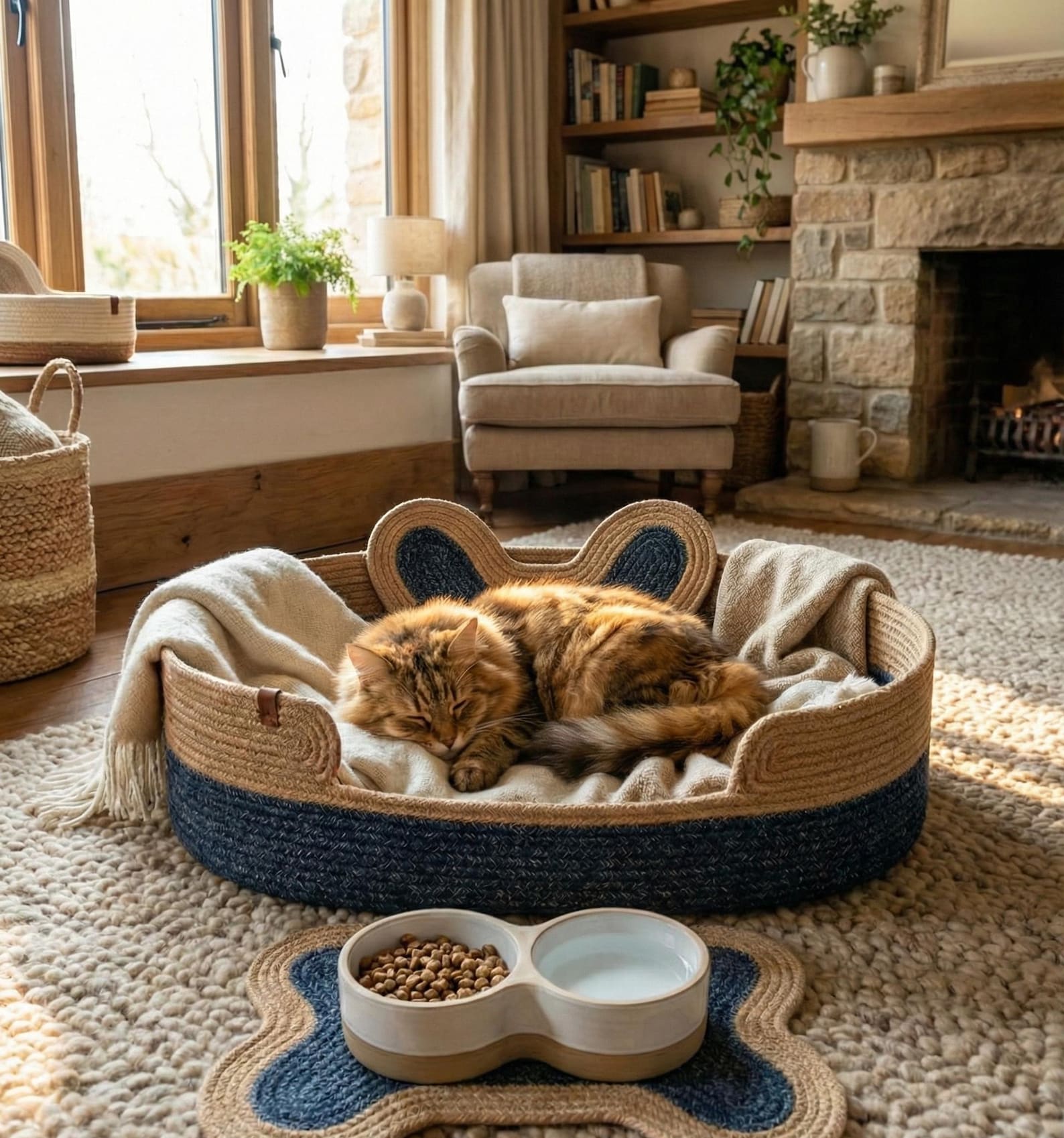 FluffyLoft™ Boho Woven Rope Pet Nest - Cozy High-Sided Cat & Small Dog Bed