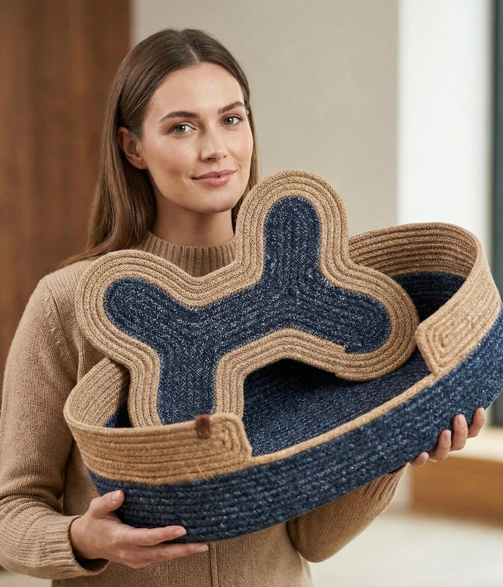FluffyLoft™ Boho Woven Rope Pet Nest - Cozy High-Sided Cat & Small Dog Bed