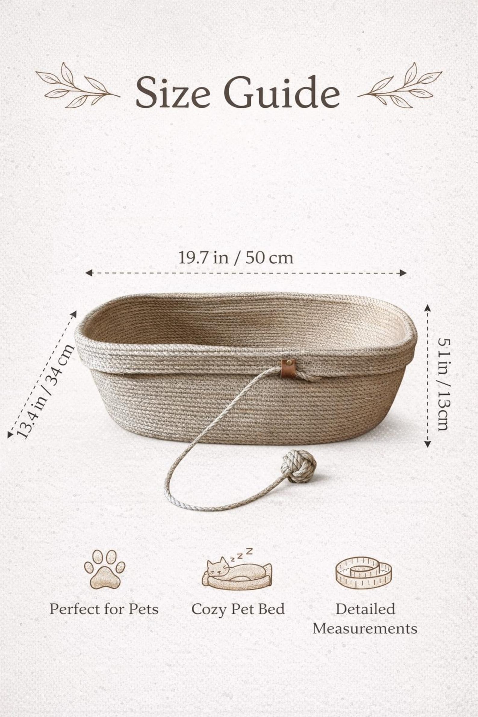 FluffyLoft™ Oval Jute Pet Bed - Handmade Natural Fiber Cat & Small Dog Basket with Play Ball