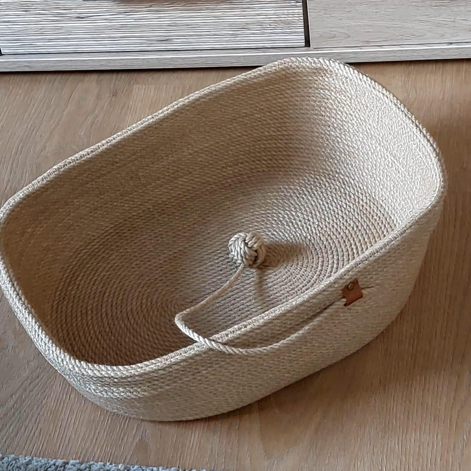 FluffyLoft™ Oval Jute Pet Bed - Handmade Natural Fiber Cat & Small Dog Basket with Play Ball