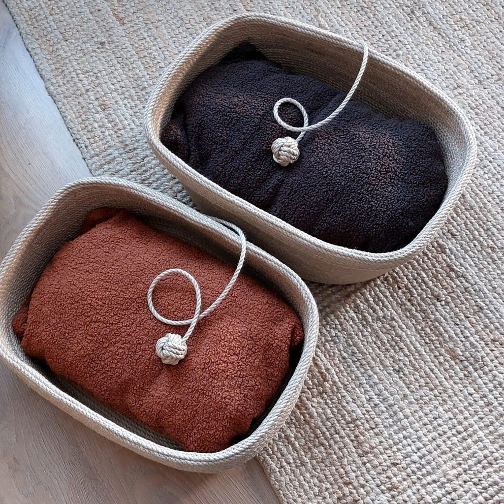 FluffyLoft™ Oval Jute Pet Bed - Handmade Natural Fiber Cat & Small Dog Basket with Play Ball