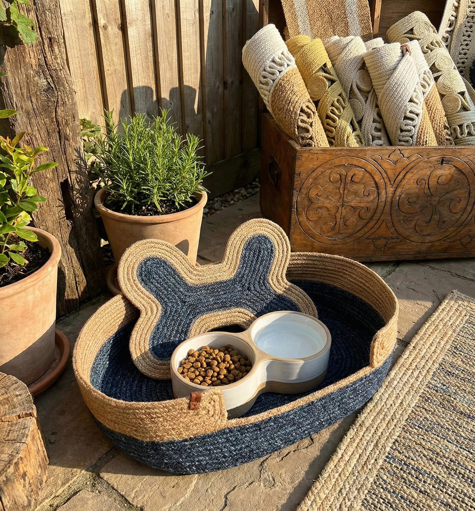 FluffyLoft™ Boho Woven Rope Pet Nest - Cozy High-Sided Cat & Small Dog Bed
