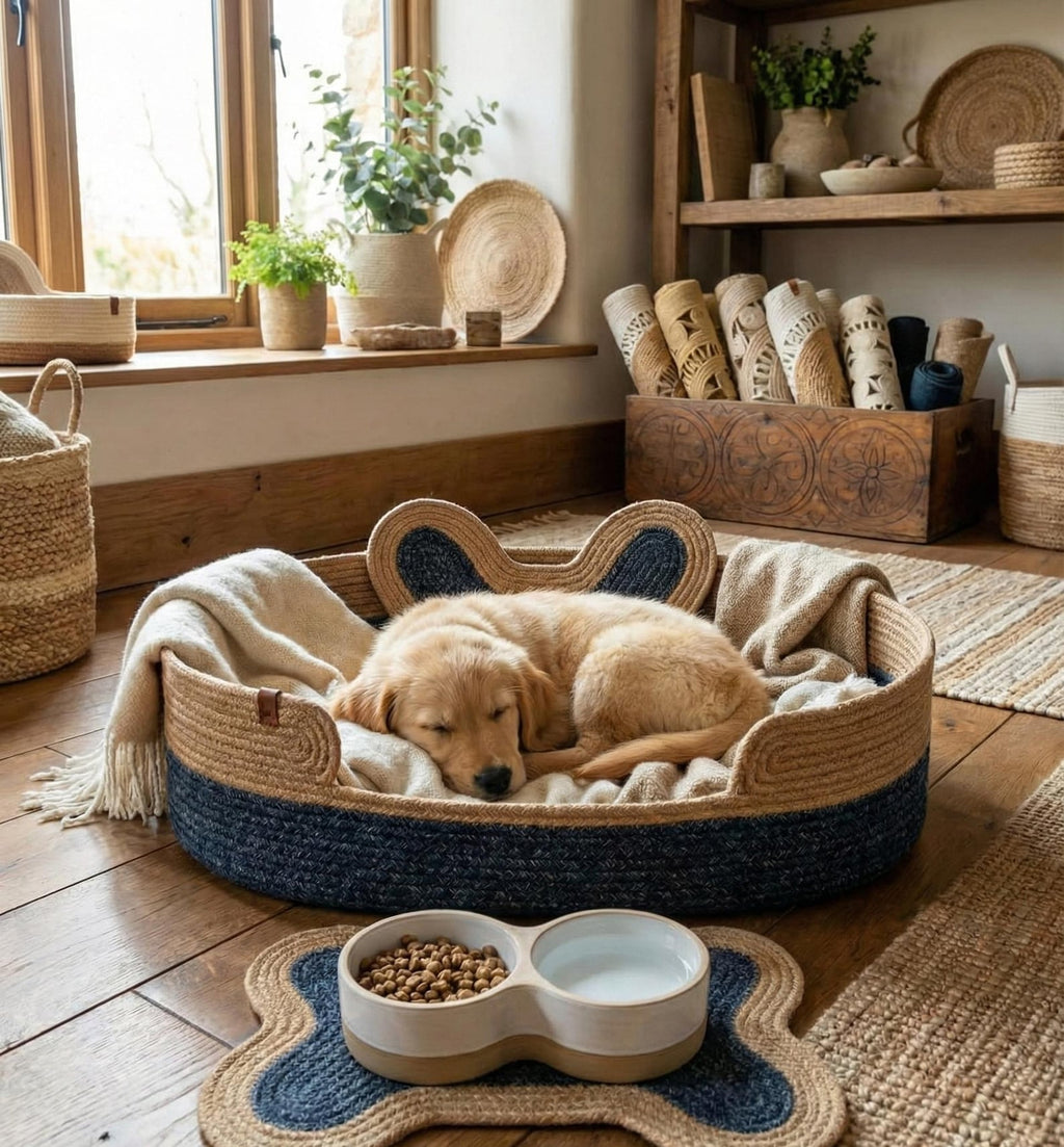FluffyLoft™ Boho Woven Rope Pet Nest - Cozy High-Sided Cat & Small Dog Bed