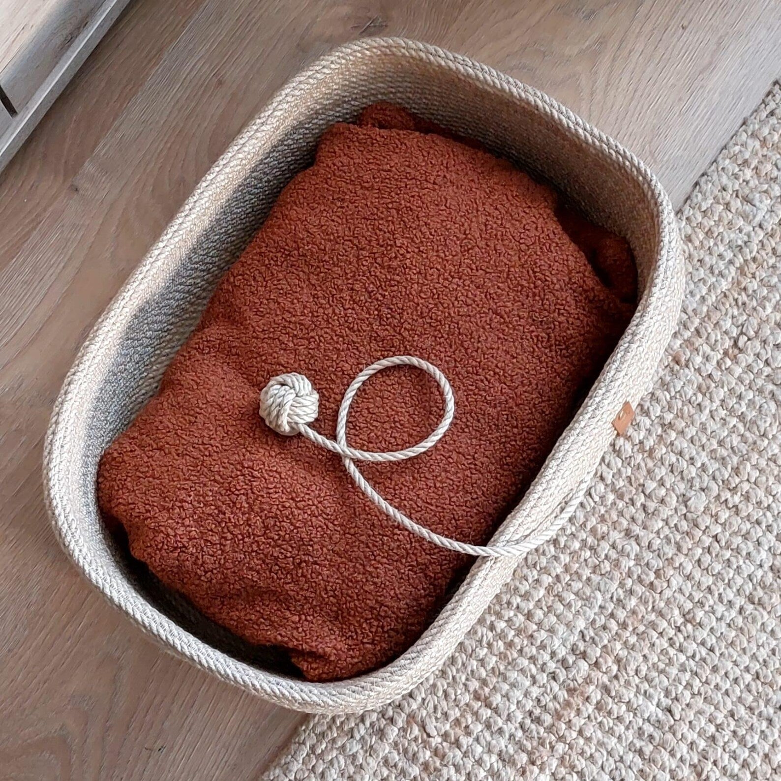FluffyLoft™ Oval Jute Pet Bed - Handmade Natural Fiber Cat & Small Dog Basket with Play Ball