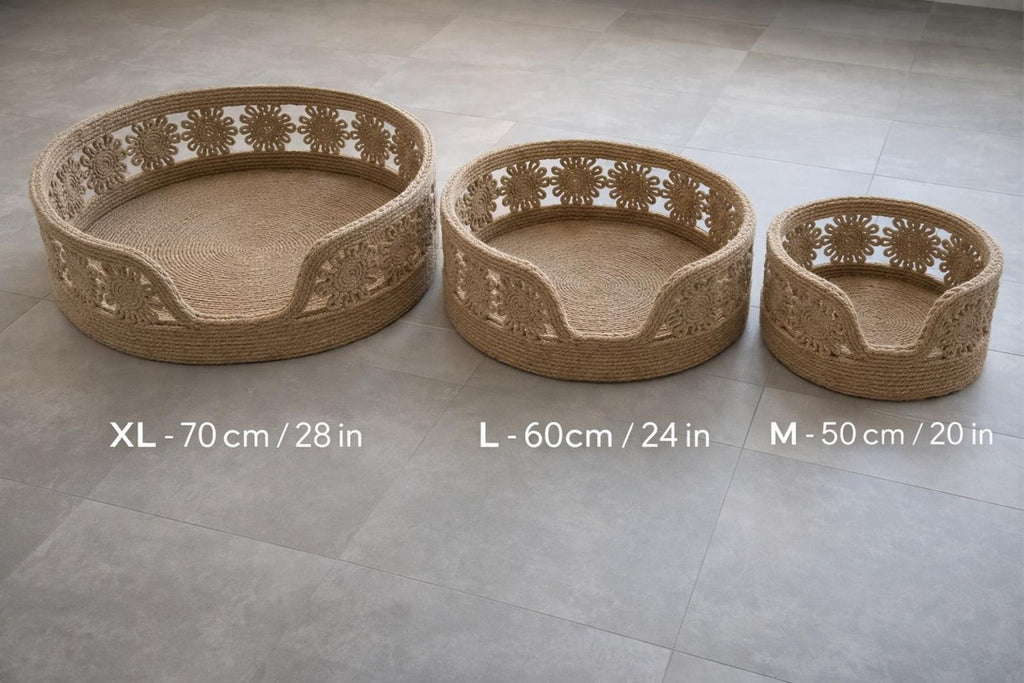 FluffyLoft™ Luxury Macrame Jute Pet Bed - Handmade Boho Flower Nest for Cats & Small Dogs